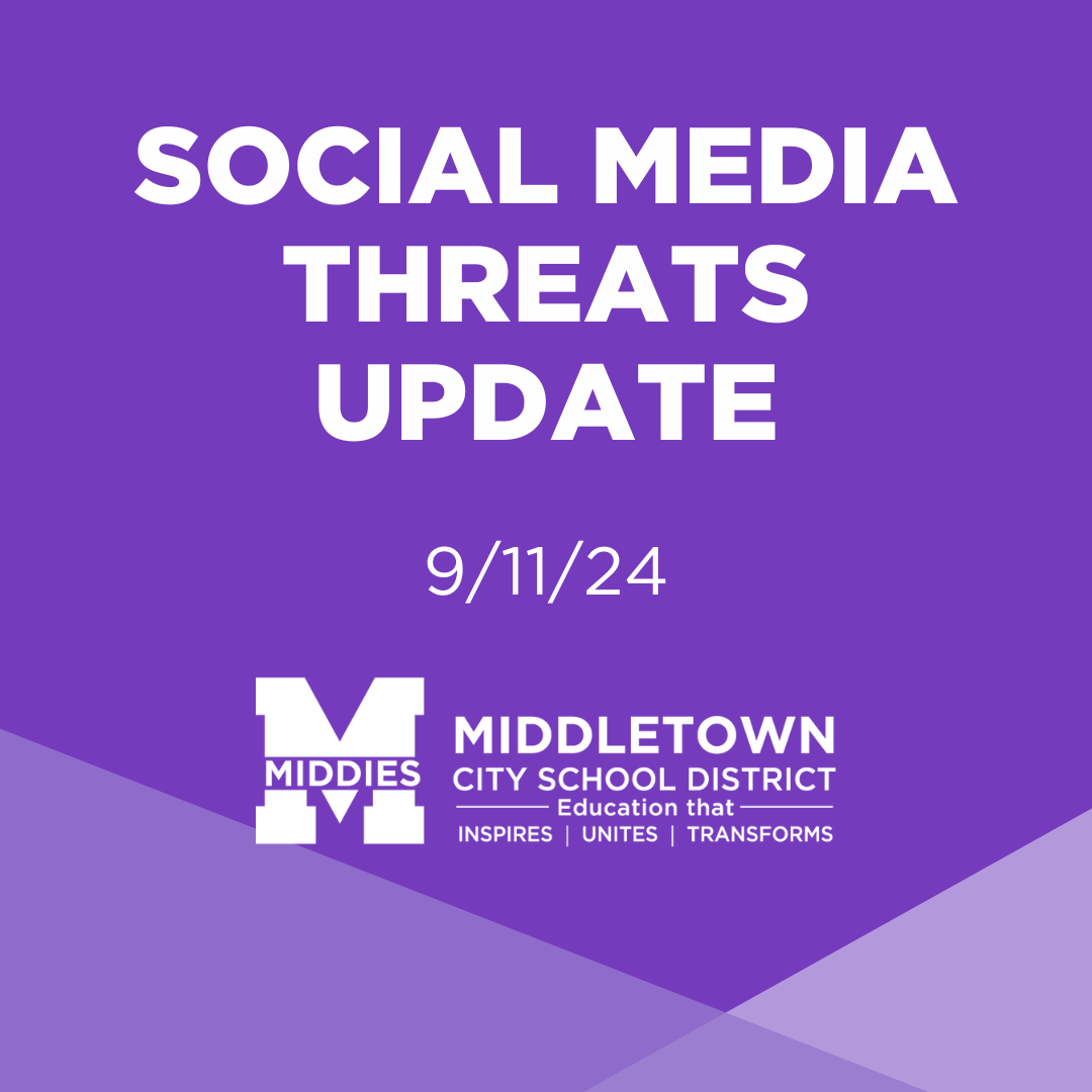 Graphic reads "social media threats update" 9/11/24 with the MCSD logo